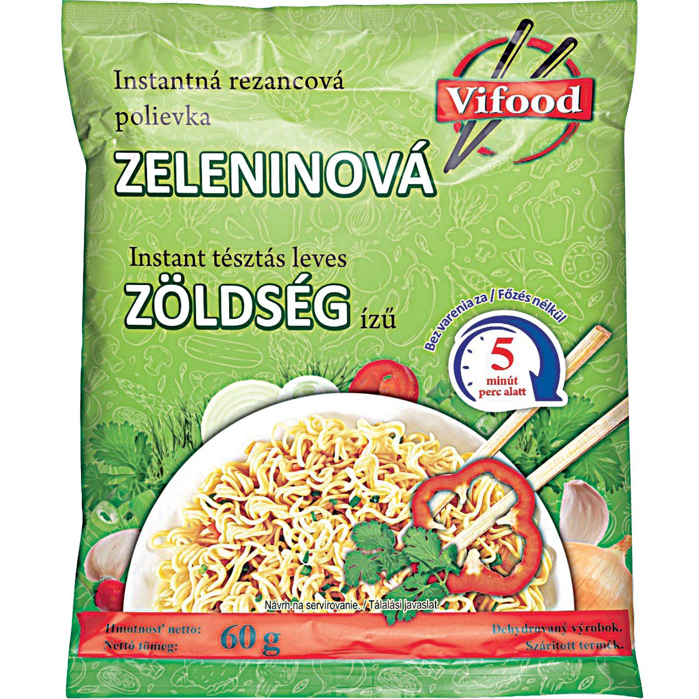 Vifood Instant Leves Zöldég ízű Tésztás Leves